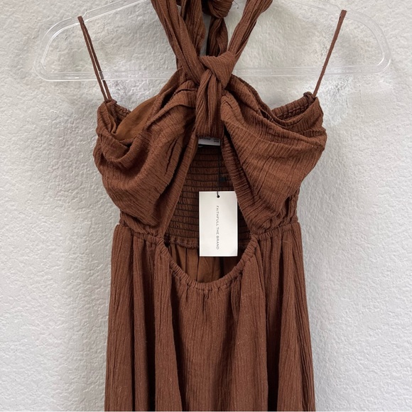 Faithfull The Brand Halona Gauze Maxi Dress Brown Size US 6 - Picture 4 of 6